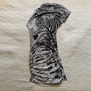 Asymettrical Zebra Stretch Mini Dress